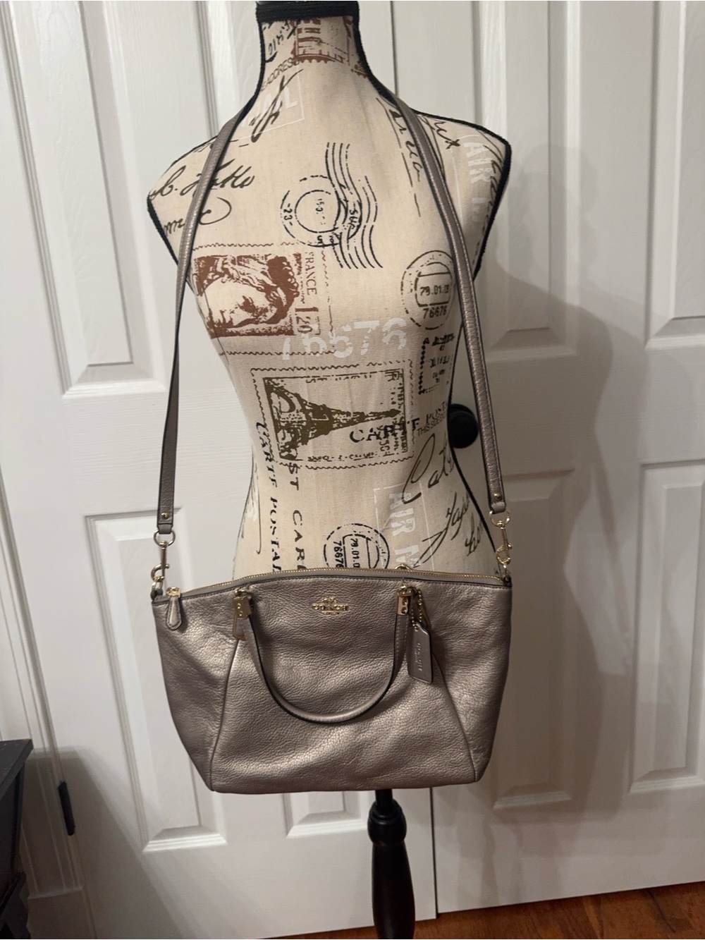 Coach Kelsey Satchel Metallic Pebbled Leather Tote - Silver - Picture 2 of 6